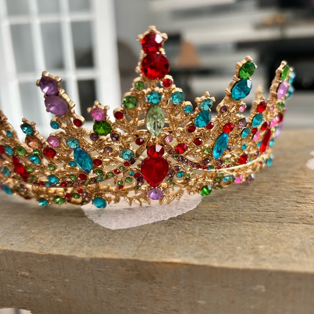 4/$100 Multicolor Gemstone Gold Crown prom, wedding, sweet 16
